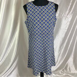 Vintage Blue & Yellow Geometric Sleeveless Mini Dress Size M Summer Vibes